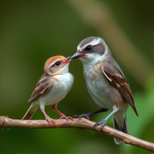 Tender feeding session with fledgling bird