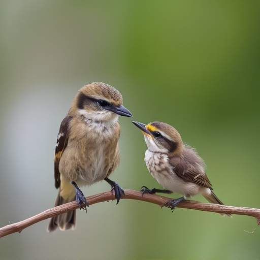 Tender feeding session with fledgling bird