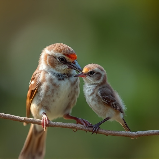 Tender feeding session with fledgling bird