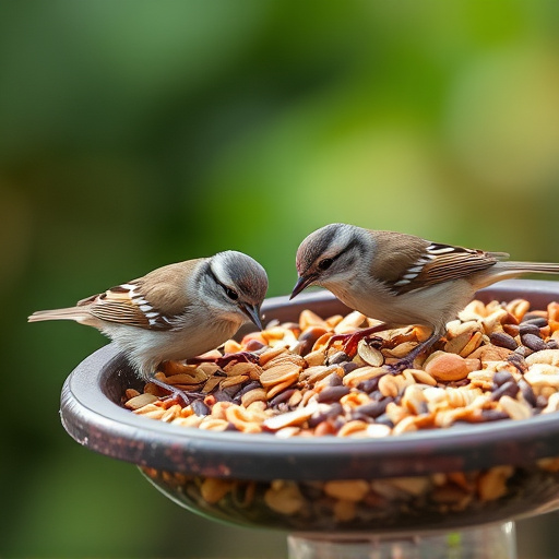 Tiny birds enjoying fresh seed mixture