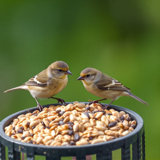 Tiny birds enjoying fresh seed mixture