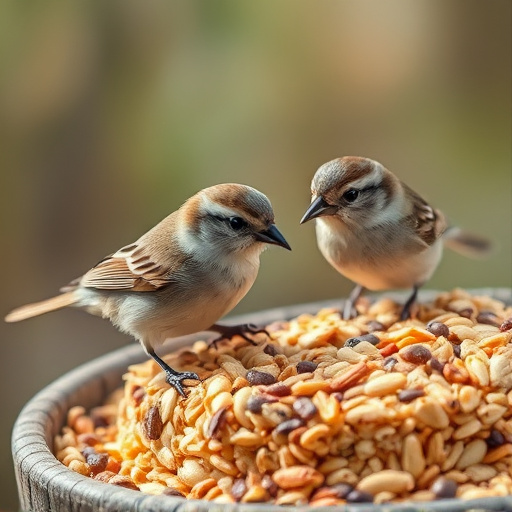 Tiny birds enjoying fresh seed mixture