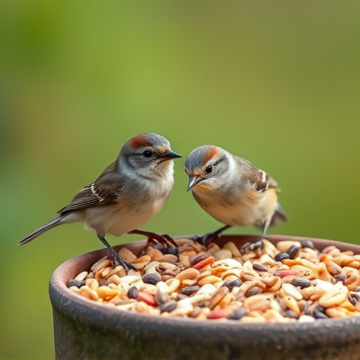 Tiny birds enjoying fresh seed mixture