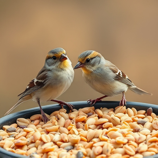 Tiny birds enjoying fresh seed mixture