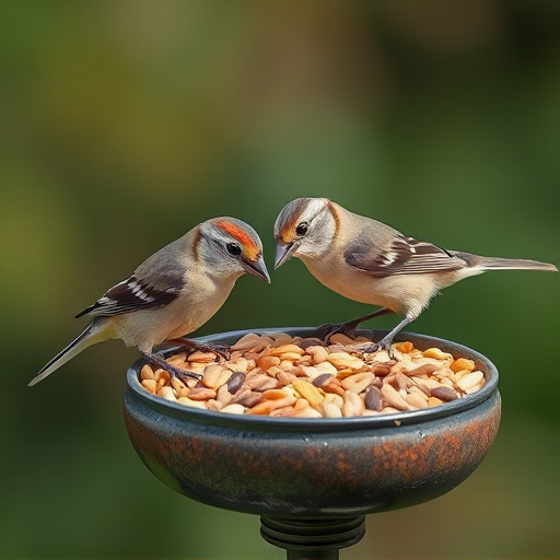 Tiny birds enjoying fresh seed mixture