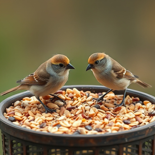 Tiny birds enjoying fresh seed mixture