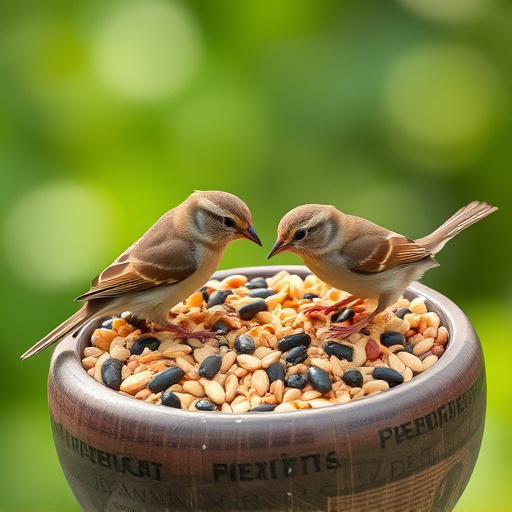 Tiny birds enjoying fresh seed mixture