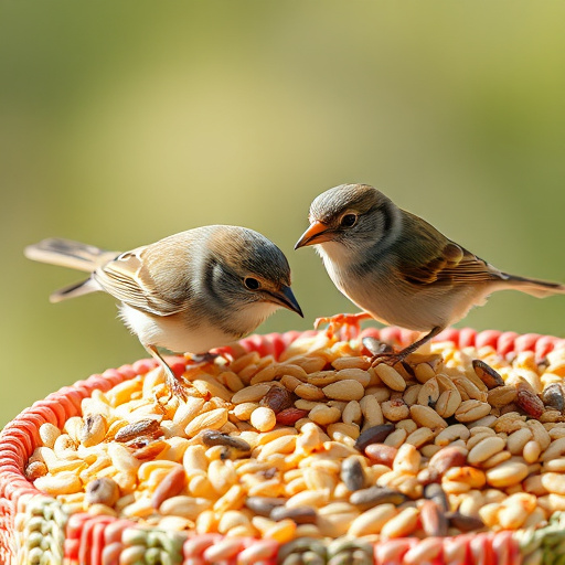 Tiny birds enjoying fresh seed mixture