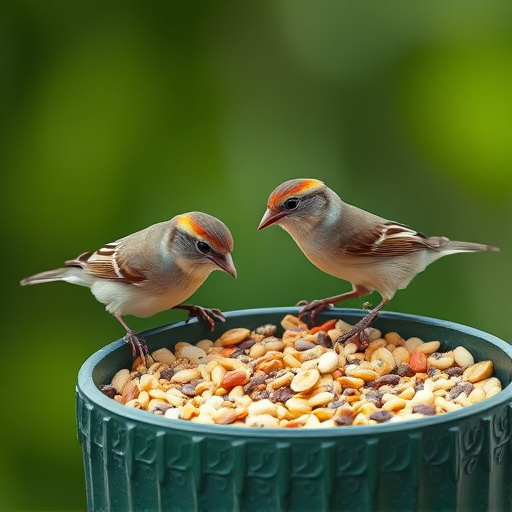 Tiny birds enjoying fresh seed mixture
