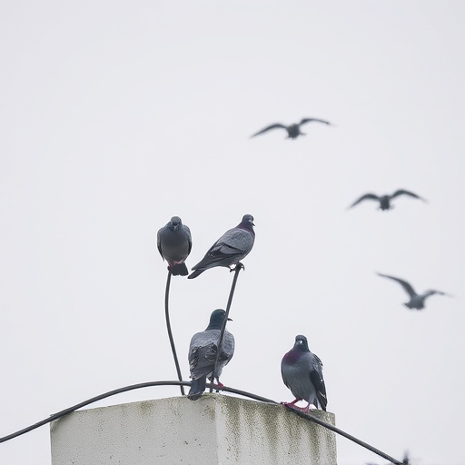 Tiny birds perched, pigeons kept away