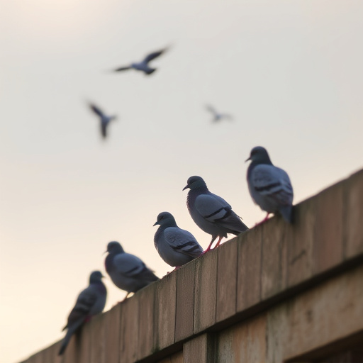 Tiny birds perched, pigeons kept away