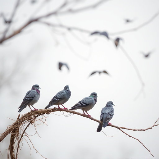 Tiny birds perched, pigeons kept away