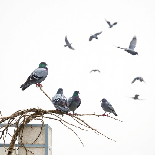Tiny birds perched, pigeons kept away