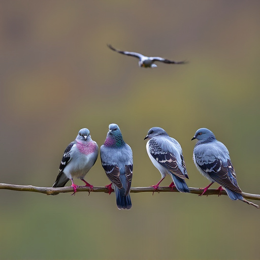 Tiny birds perched, pigeons kept away