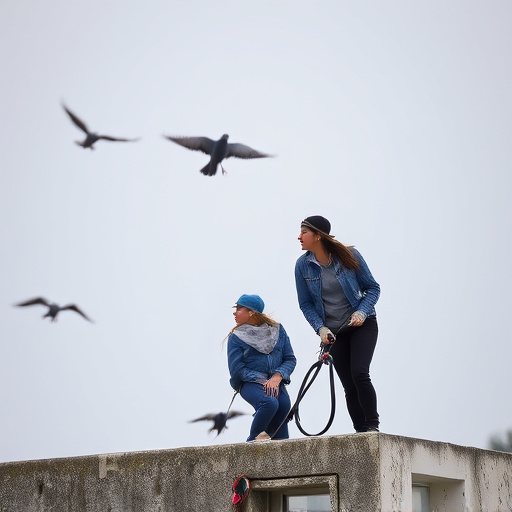 Tiny birds perched, pigeons kept away