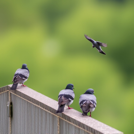 Tiny birds perched, pigeons kept away