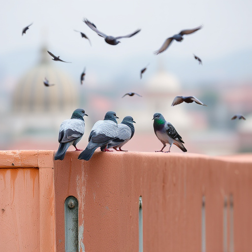 Tiny birds perched, pigeons kept away