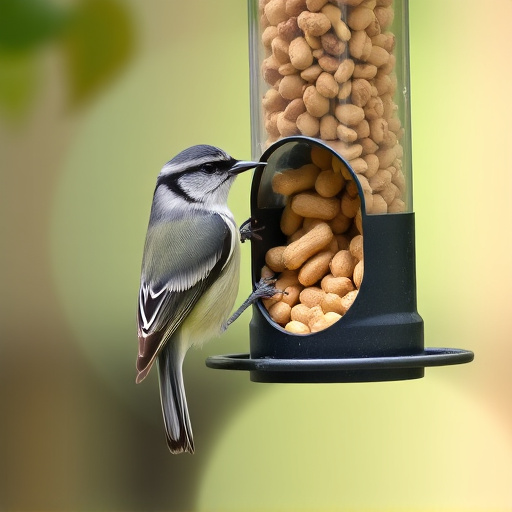 Tit bird feeding from peanut feeder