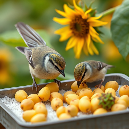 Tits feeding from tray of sunflower hearts