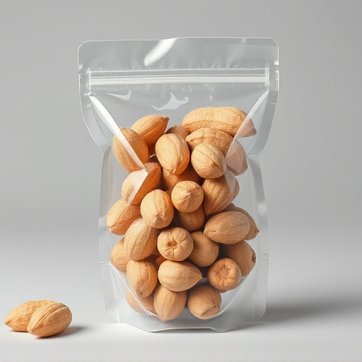 Transparent pouch of peanuts for birds