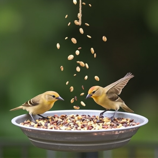 Tray-style feeder catching falling bird seed