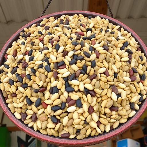 Variety of seeds on bird table