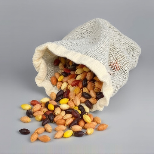 Variety of seeds spilling from bag