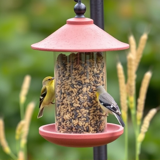 Wheat-free bird seed in garden feeder