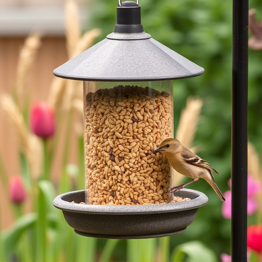 Wheat-free bird seed in garden feeder