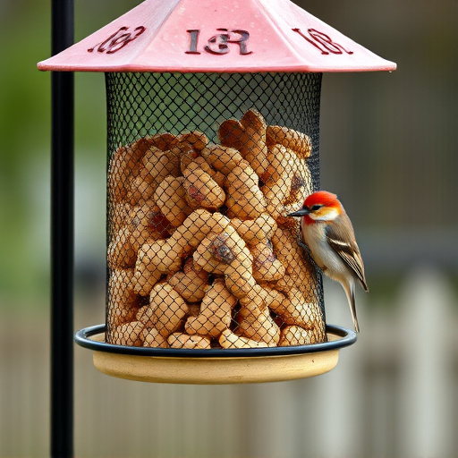 Whole peanuts in mesh bird feeder