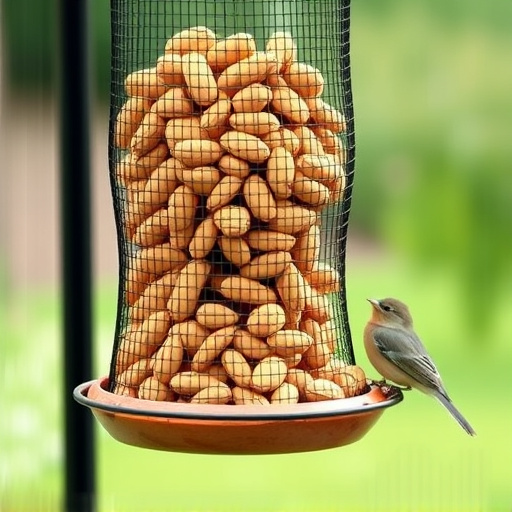 Whole peanuts in mesh bird feeder