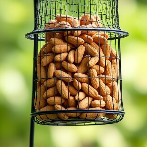 Whole peanuts in mesh bird feeder