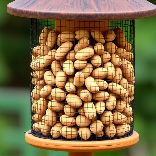 Whole peanuts in mesh bird feeder