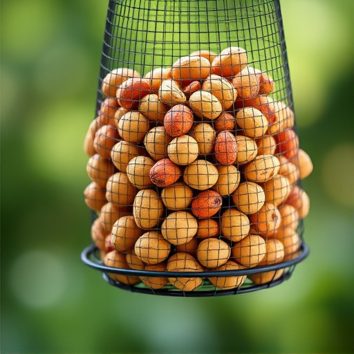 Whole peanuts in mesh bird feeder