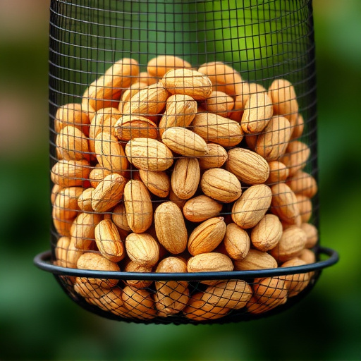 Whole peanuts in mesh bird feeder