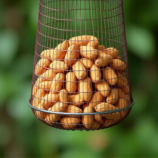 Whole peanuts in mesh bird feeder
