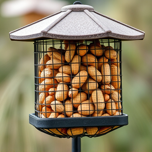 Whole peanuts in mesh bird feeder
