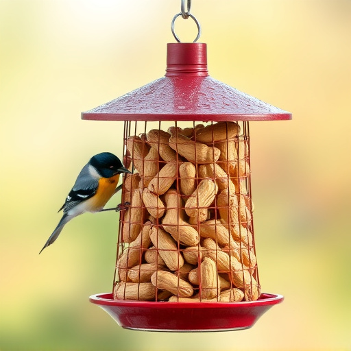 Whole peanuts in mesh bird feeder