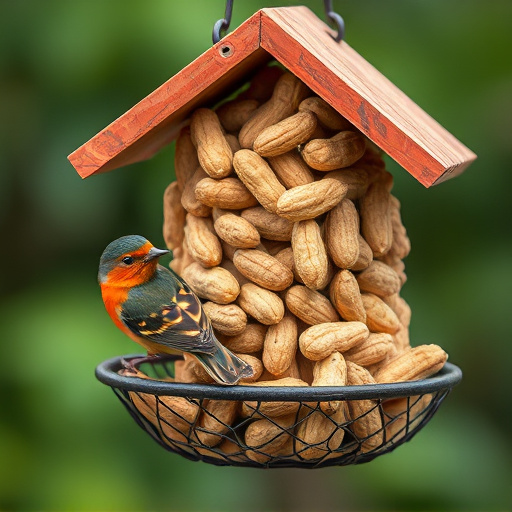 Whole peanuts in mesh bird feeder