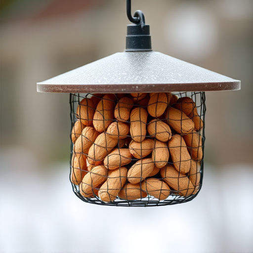 Whole peanuts in mesh bird feeder