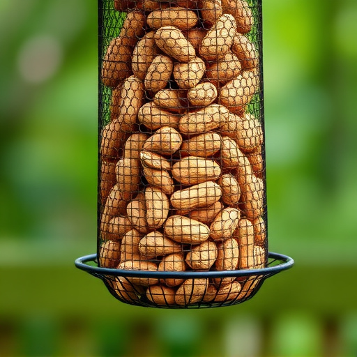 Whole peanuts in mesh bird feeder