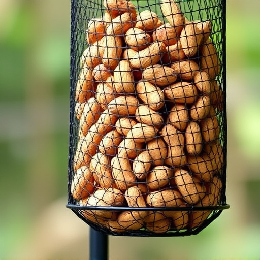 Whole peanuts in mesh bird feeder