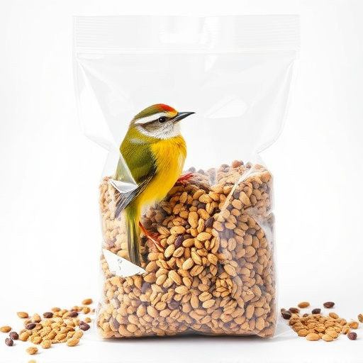Wild bird seed in clear bulk packaging