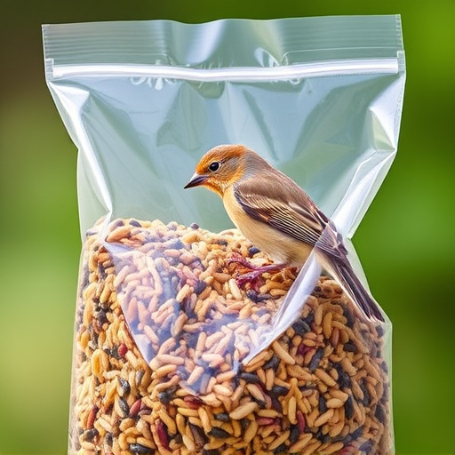 Wild bird seed in clear bulk packaging