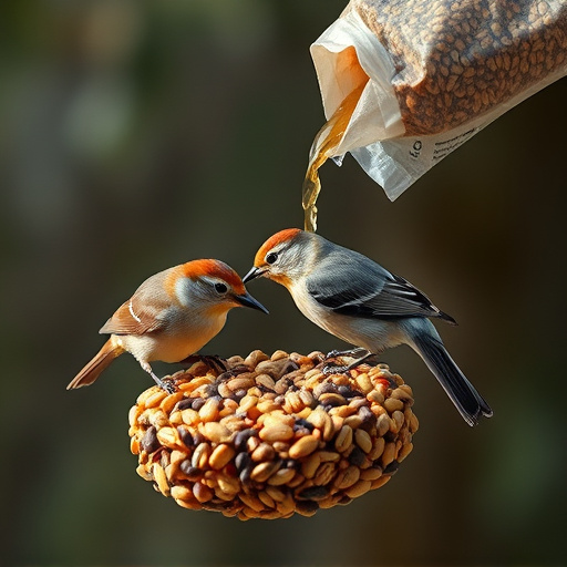 Wild bird seed pouring from bag