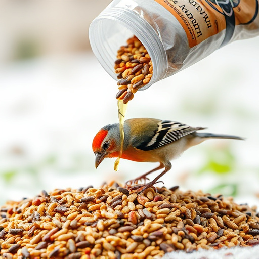 Wild bird seed pouring from bag