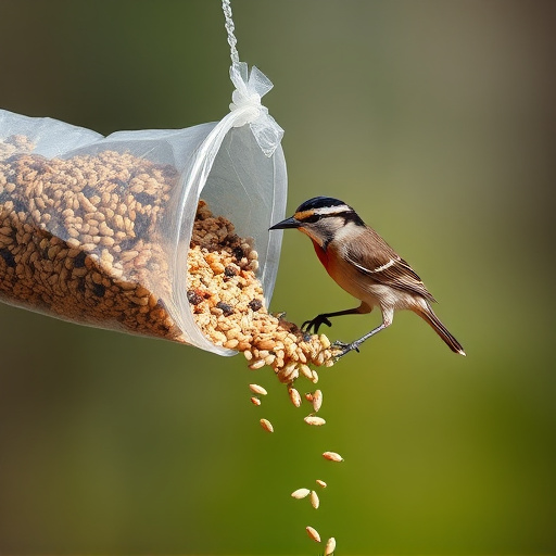 Wild bird seed pouring from bag