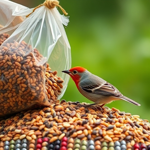 Wild bird seed pouring from bag