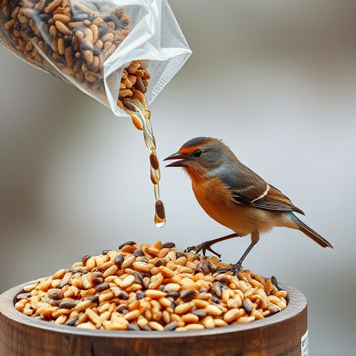 Wild bird seed pouring from bag