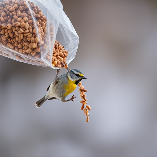 Wild bird seed pouring from bag